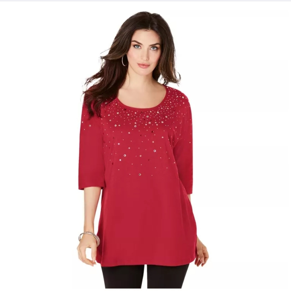 Roman's - Elegant 3/4 Sleeve Red Women's Top, Size L 18-20